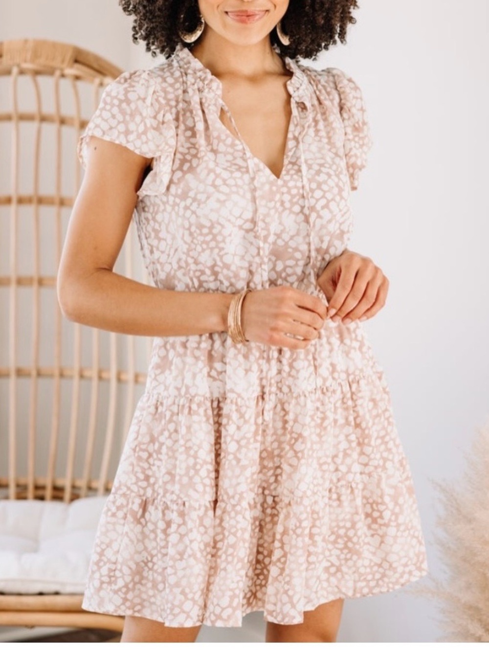 Blu Pepper Blush Spot Tiered Mini Dress